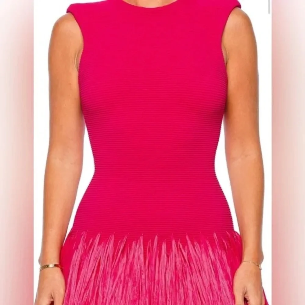 Aje. Rushes Raffia Fringe Knit Mini Dress - Pink S - Picture 4 of 4